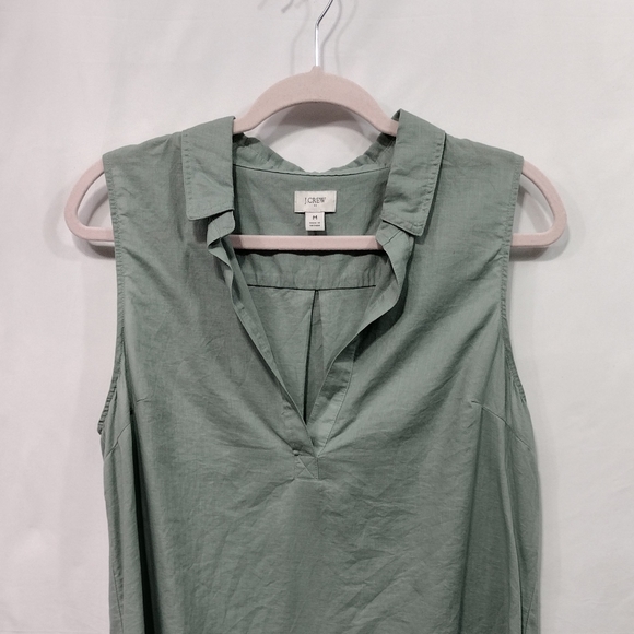 J. Crew Linen Cotton Sleeveless Popover Tunic Women's M Green Minimalist Beach - Picture 3 of 11